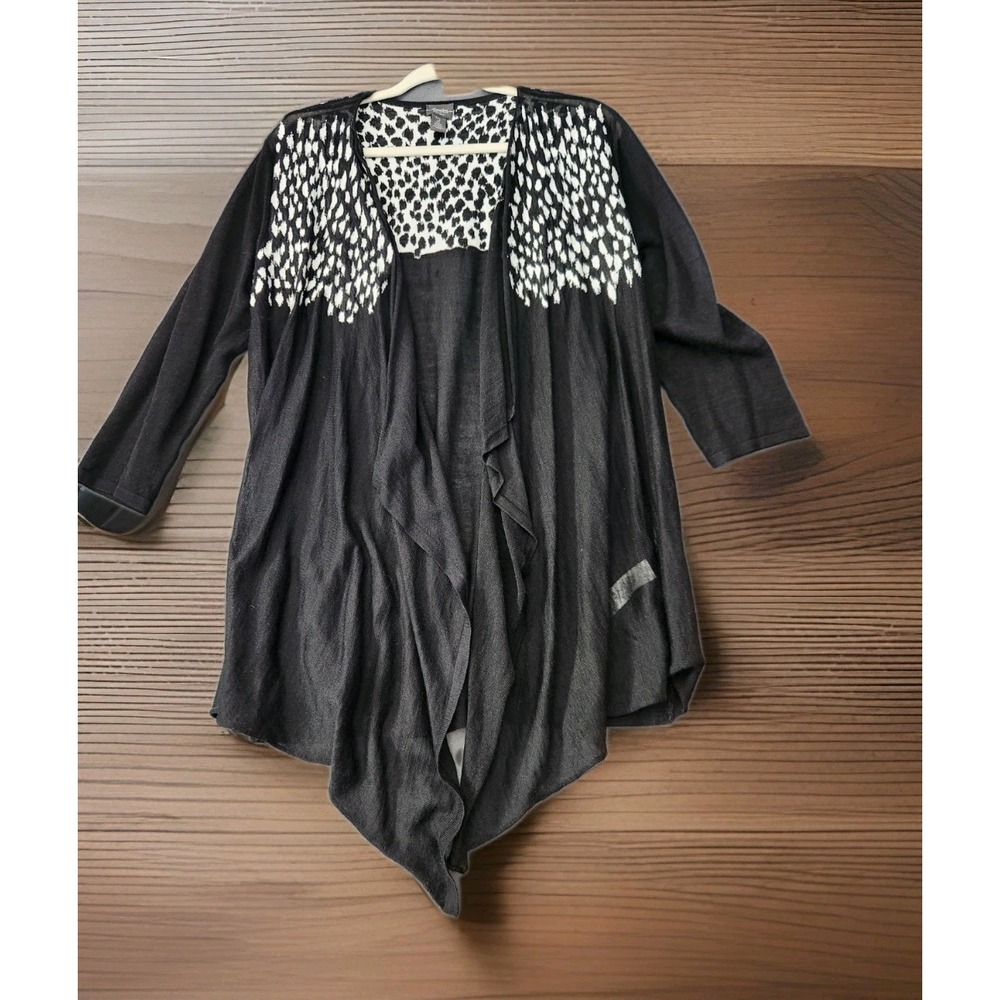 Chicos Travelers Cardigan Open Front Waterfall Animal Print Timeless Size 2 L